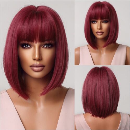 Pelucas de mujer marrón rubia roja corta bob sintético cabello natural lacio peluca diaria - Imagen 1 de 19