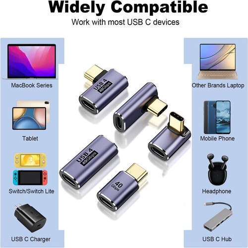 90 Rechtwinkliger USB C auf USB C Adapter Typ C Schnellladekonverter 40Gbps - Picture 2 of 17