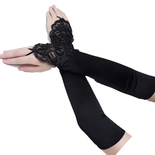 New Women Party Dress Bridal Wedding Fingerless Lace Stretch Satin long Gloves - Picture 2 of 11
