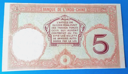 HI GRADE 1941 5 FRANCS of NEW HEBREDES WHERE PRINCE PHILIP WAS WORSHIPED AS GOD! - Picture 2 of 2