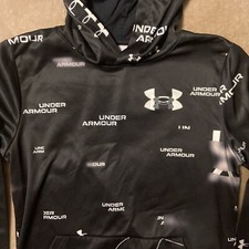 Under Armour Boy's YLG Black Logo Hoodie Sweatshirt Loose Fit