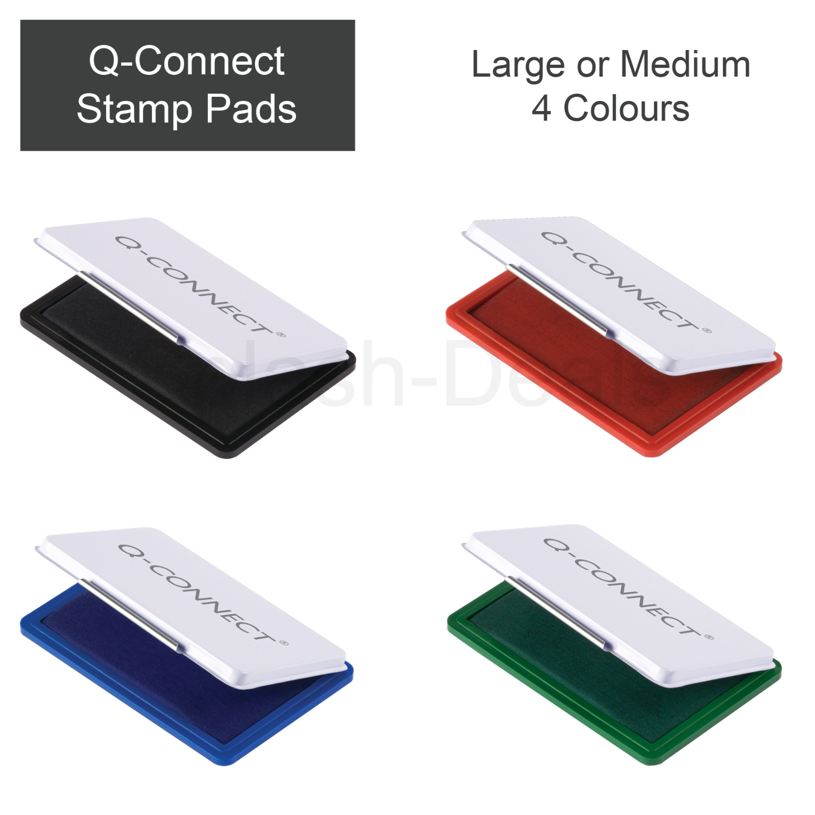 Q-Connect Medium / Large Ink Stamp Pad - Metal Case - Black, Red, Blue or Green