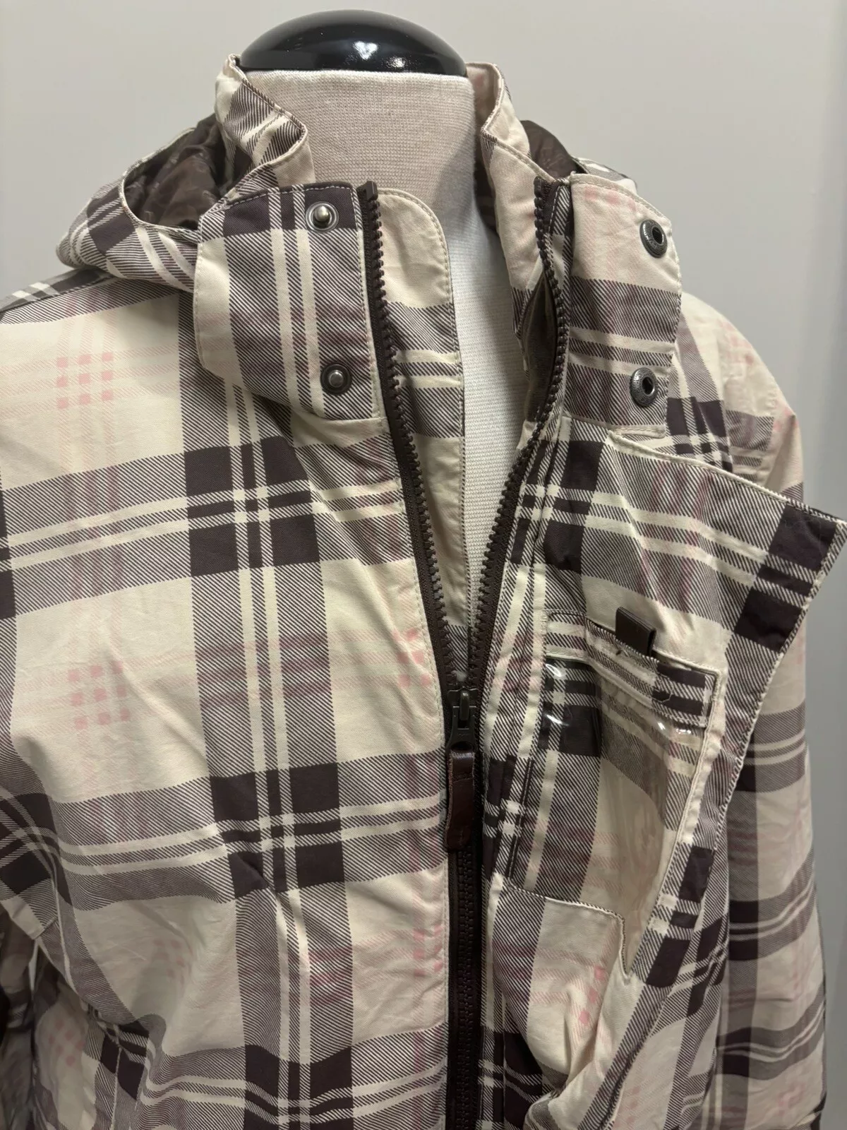burton insulated hooded coat plaid pink jacket