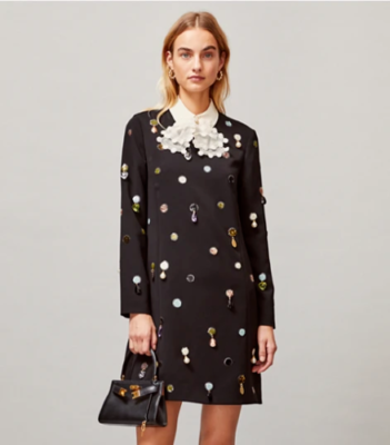 Tory Burch Jewel Embroidered Shift Dress 12 Black $698 AS IS | eBay