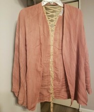 Women size S Women acid wash pink lace-up back open front kimono cardigan jacket