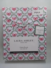 Laura Ashley Full Sheet Set Bow Trellis Red 4pc Cottage Holiday Green Farmhouse