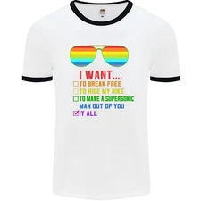 Want to Break Free Ride My Bike Funny LGBT Mens Ringer T-Shirt