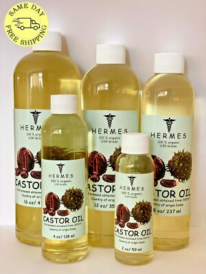 CASTOR OIL by HERMES ORGANIC USP GRADE 100% PURE COLD PRESSED 2 oz - 16 oz