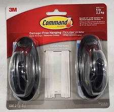 3M Command 2 Pc Curtain Rod Hooks 5lb Damage Free Hanging Oil Rubbed Bronze NEW