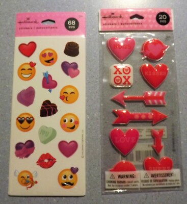  Valentine's Day Stickers - Emojis & Hearts/Puffy Hearts & Arrows - 2 full Pkg.