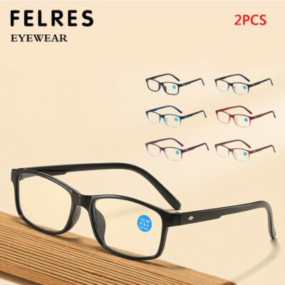 2 Pairs Square Anti Blue Light Reading Glasses Men Women Full Frame Glasses New