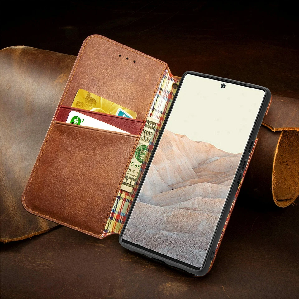 Para Google Pixel 9 Pro XL 9A 7A 6A Cuero Magnético Abatible Billetera Pata de cabra Estuche Foto 3 de 4