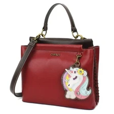 NEW Chala Satchel Crossbody Tote Burgundy Red Vegan UNICORN Coin Purse gift