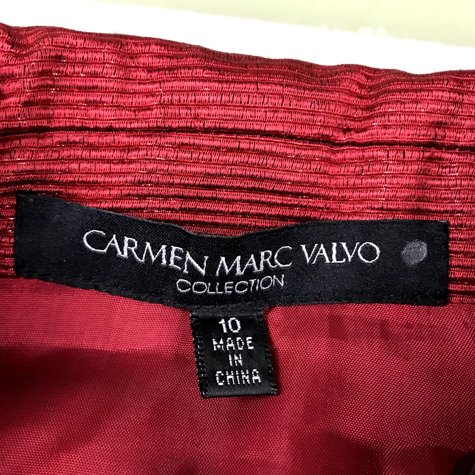 Conjunto de chaqueta de vestir Carmen Marc Valvo para mujer 10 rojo forrado sin mangas cintura nuevo con etiquetas Foto 4 de 4