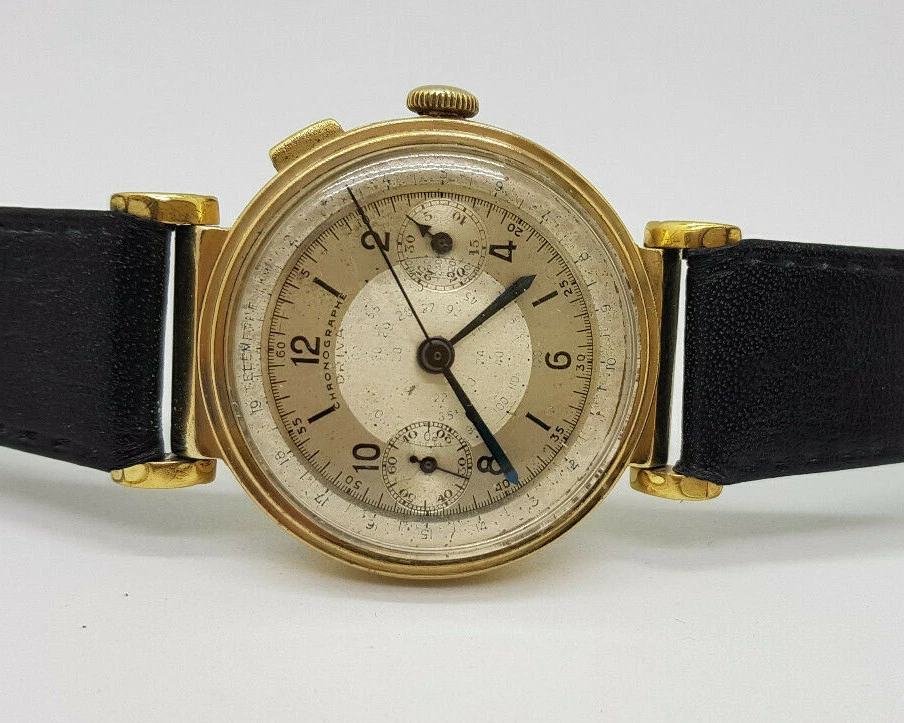 Reloj para hombre usado DRIVA CRONÓGRAFO chapado en oro esfera plateada/F060 Foto 3 de 4