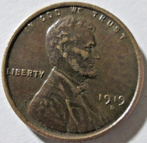 1919-D WHEAT CENT, BROWN, XF/AU CONDITION, REVERSE DIE CRACK ERRORS, CIRCULATED