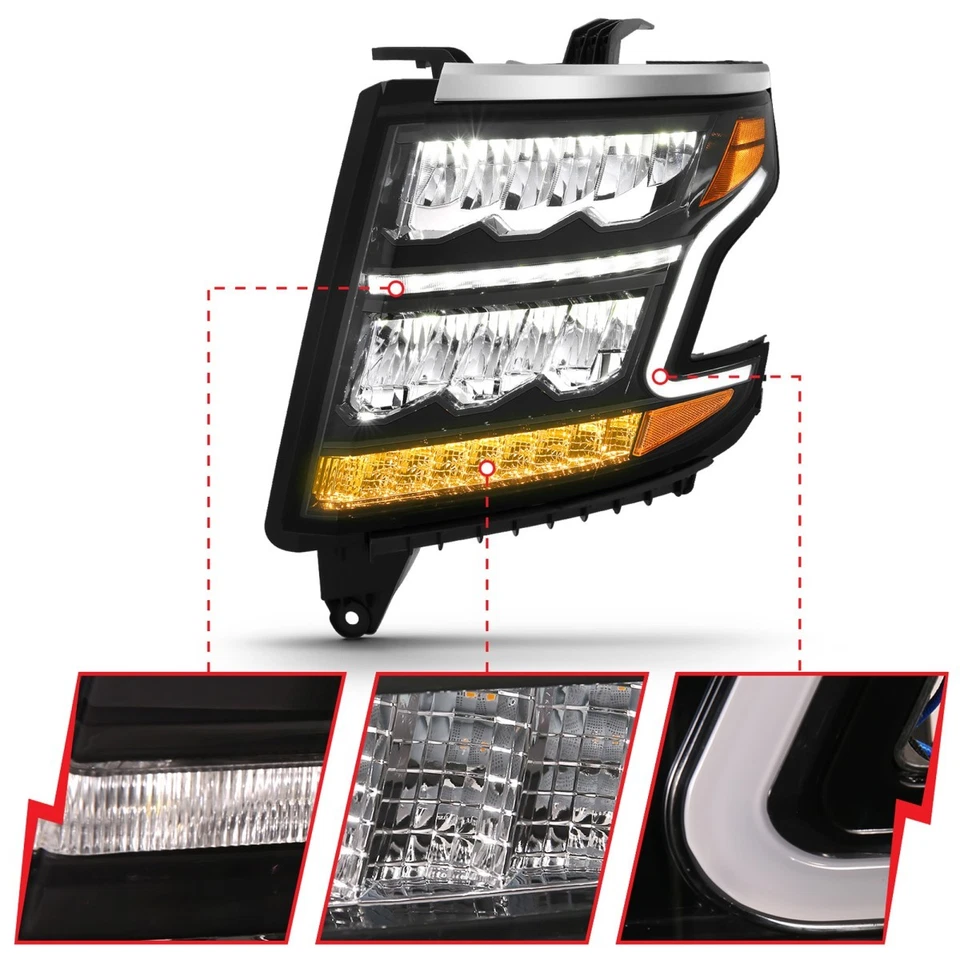 Anzo Left Right Headlight Assembly For 15-20 Chevrolet Tahoe Black Interior LED Foto 4 de 4