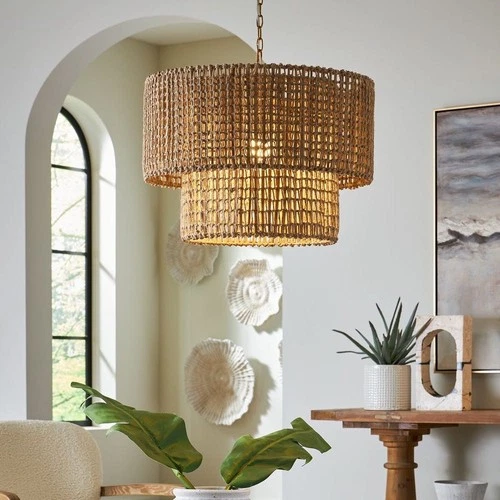 BISWAS COASTAL INSPIRED WOVEN JUTE ROPE PENDANT CHANDELIER UTTERMOST 21595 - Picture 3 of 5