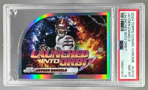 1917 Jayden Daniels 2024 Topps Cosmic Chrome LIO-10 Launched Into Orbit RC PSA 8