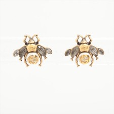 GUCCI Interlocking G Bee Pierced Earrings GP × Rhinestones × Faux Pearl Gold