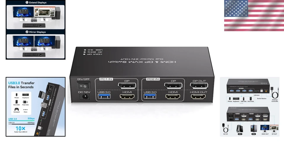 HDMI+Displayport KVM 2 Monitors 2 PCs USB 3.0 - Image 2 of 4