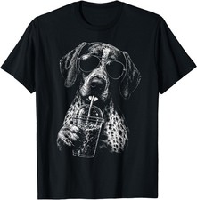 German Shorthaired Pointer Drinking Iced Coffee Funny Dog T-Shirt