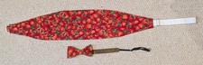 Strawberry Print Cotton Bow Tie Matching Cummerbund,VGC,Red Green,adjustable