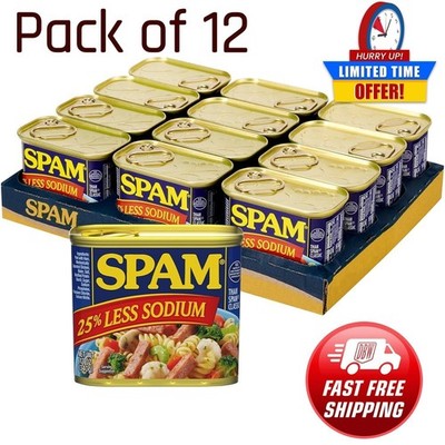 Spam Canned Meat Classic 25% Less Sodium Canned Meats 12 oz Cans 12 Pack