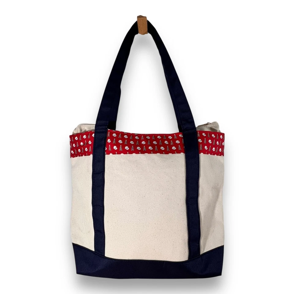 Vineyard Vines Tote Bag Canvas Coastal Blue Ivory Oil Rig Print Zip Top New - Image 4 of 4