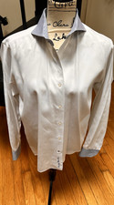 Robert Graham Classic Fit White Dress Shirt 15.5 39 Blue Contrast Collar Cuff