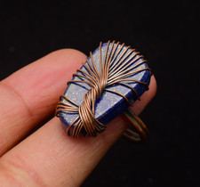 Lapis Lazuli Gemstone Copper Wire Wrapped Handmade Jewelry Ring Size 9.5
