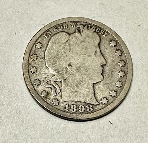 1898 Barber Quarter. 90% Silver. Good Condition. Charity Auction.