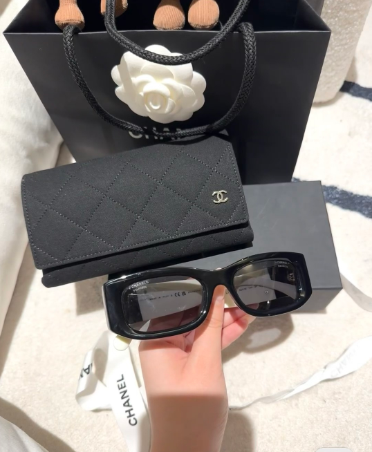 Chanel 5525 Black & White Sunglasses with Gray Lenses Authentic