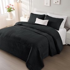 Whale Flotilla Ultra Soft Queen Quilt Set Lightweight Microfiber Black