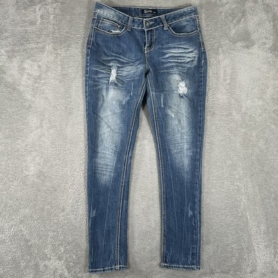 Sizzle Jeans Womens 9 Distressed Skinny Stretch Embellished Pocket Denim Pants