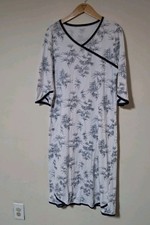 Garnet Hill Asian Wrap Organic Cotton 3/4 Sleeve Midi Nightgown Sz. M