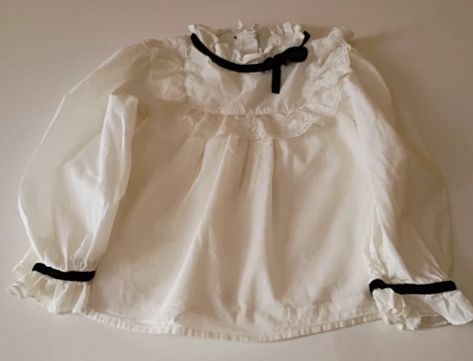 Top Janie and Jack Niñas Marfil Blanco Volantes Encaje Talla 4 Manga Larga Cuello Alto Foto 2 de 4