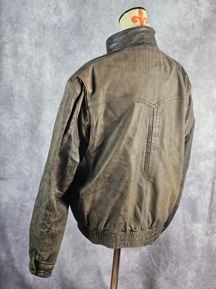 Chaqueta de cuero REED de colección años 80 bombardero motocicleta motociclista marrón hombre 44 forro extraíble. Foto 4 de 4