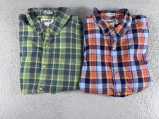 Lot Of 2 Duluth Trading Co Shirt Men 2XL Green Orange Plaid Untucked Relaxed Fit