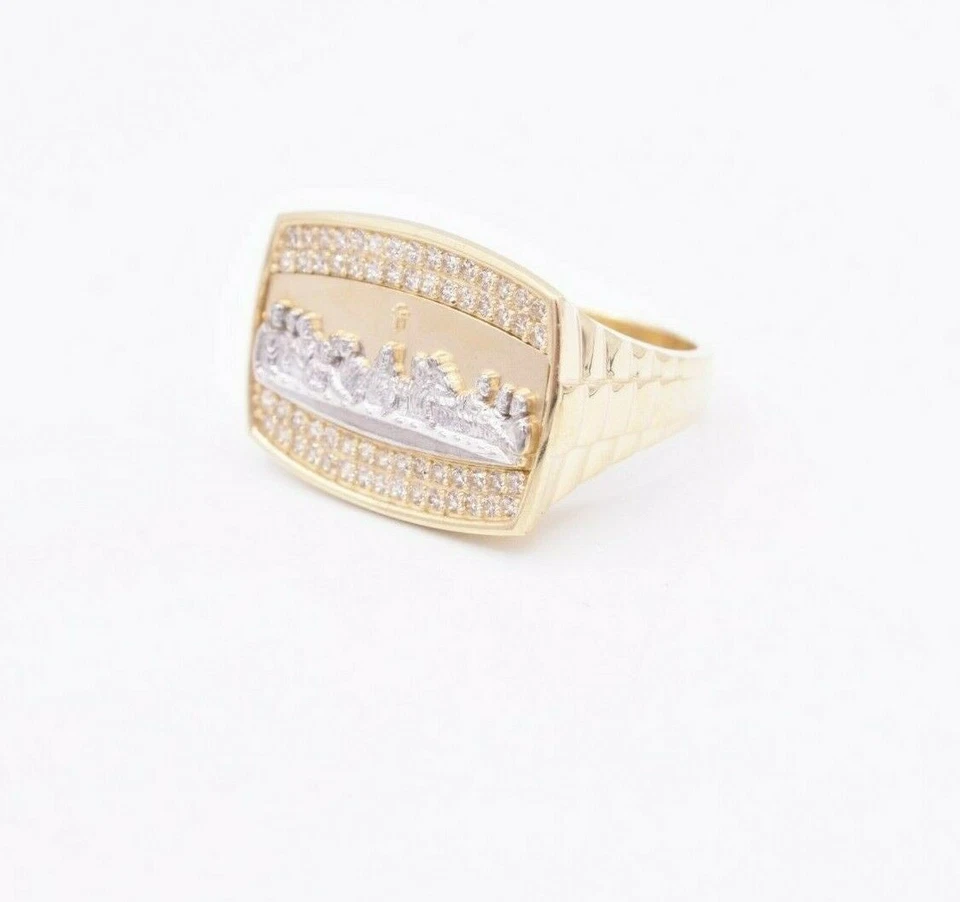 Anillo de circonita cúbica rectangular para hombre de oro amarillo blanco de 10 quilates sólido real TODOS LOS TAMAÑOS Foto 2 de 4