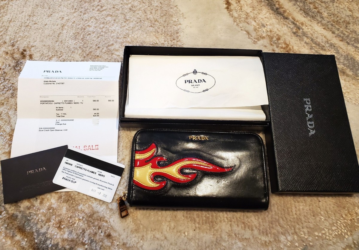 Prada Capretto Flame Limited Edition Black Leather Zipper Wallet