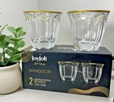 JoyJolt Double Old Fashioned Whiskey Glasses Gold Rim Set in Lead-Free Crystal
