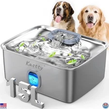 Kastty 15L/3.96 Gal Stainless Steel Dog Water Bowl Dispenser, Large Capacity Dog