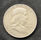 1958 Franklin Half Dollar Philadelphia 90% Silver 50C Circulated Coin