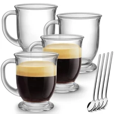 Glass Coffee Mugs Set of 4, Clear Large Coffee Mug 15 Oz With Handles for Hot...