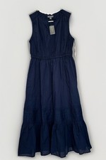 Style & Co Cotton Shift long Dress S Navy Laced Ruffle Trim Sleeveless