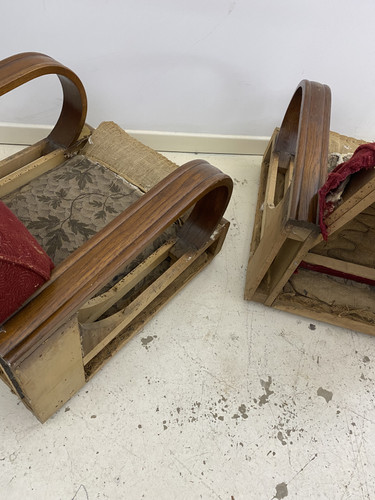 Art Deco 1940s Pair Red Distressed Armchairs Restoration Project As Seen Poirot - Picture 15 of 24