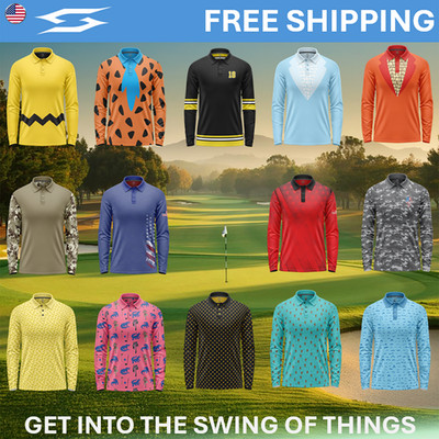 Funny Long Sleeve Golf Polo Shirts Men UPF Dry Fit Performance Hawaii Dad Men