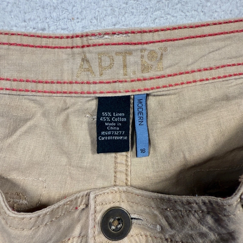 Y2K APT. 9 Modern Linen Blend Khaki Shorts Cuffed Pockets Casual Women's 16 - Image 2 of 4