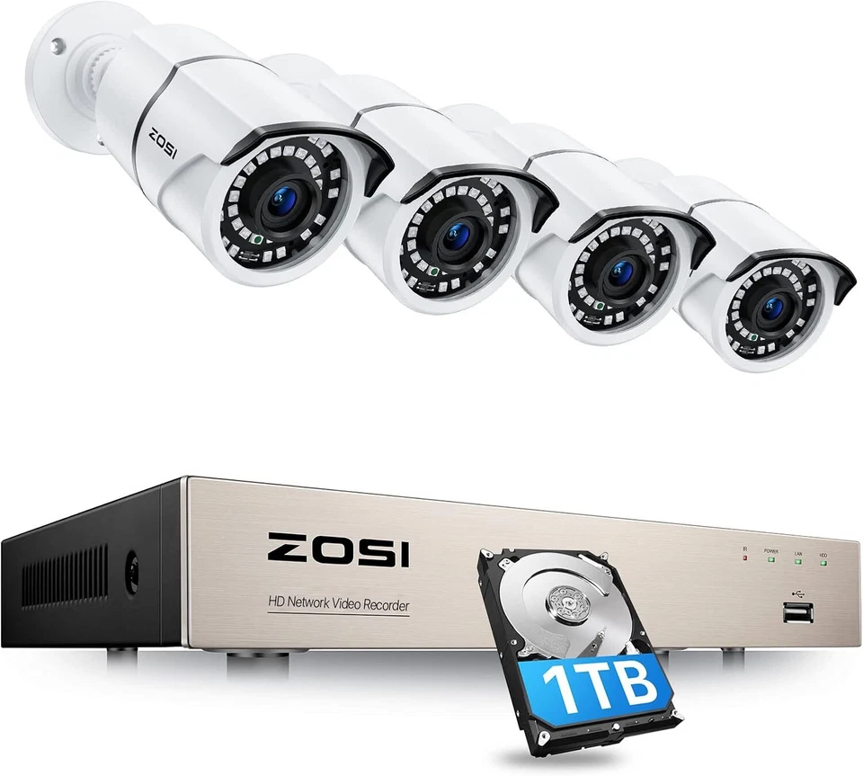 ZOSI 8CH 5MP PoE NVR System 2K+ PoE IP Outdoor Securtiy Camera 1TB HDD